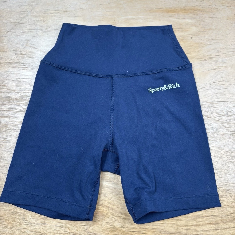 Sporty & Rich Good Health Starts Here Biker Shorts Women's Size 2 Athletic Navy